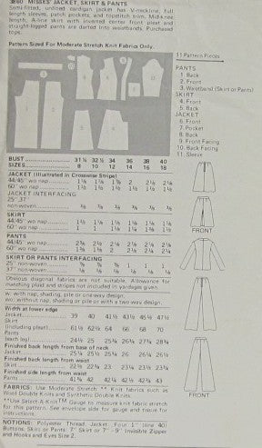 MISSES JACKET SKIRT AND PANTS