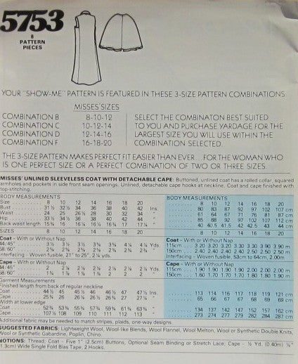 MISSES UNLINED SLEEVELESS COAT WITH DETACHABLE CAPE