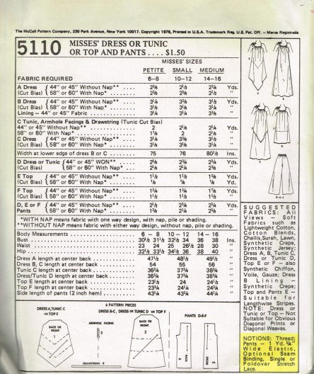 MISSES' DRESS OR TUNIC OR TOP AND PANTS