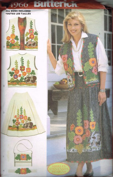 MISSES' APPLIQUED HOLLYHOCKS AND HARES OUTFIT SIZES S 8 to L 16