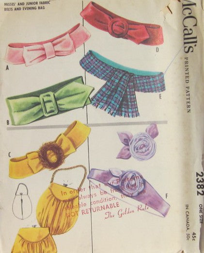 MISSES AND JUNIOR FABRIC BELTS AND EVENING BAG
