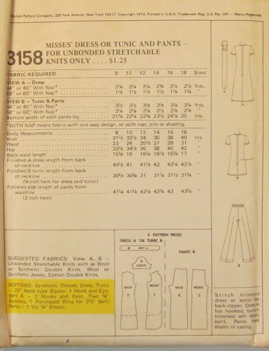 MISSES DRESS OR TUNIC AND PANTS
