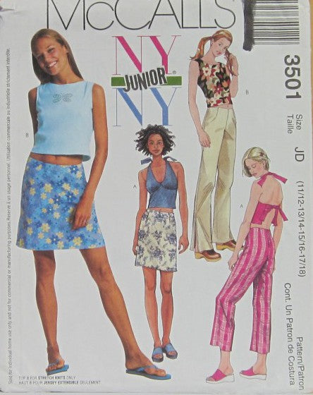 JUNIOR'S TOPS, LOW RISE PANTS IN TWO LENGTHS AND SKIRT