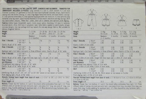 BABIES' OVERALLS IN TWO LENGTHS, SHIRT, SUNDRESS AND BLOOMERS