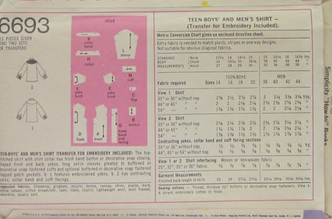 TEEN-BOYS' AND MEN"S SHIRT (TRANSFER FOR EMBROIDERY INCLUDED)