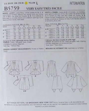 MISSES JACKET FAST AND EASY BUTTERICK