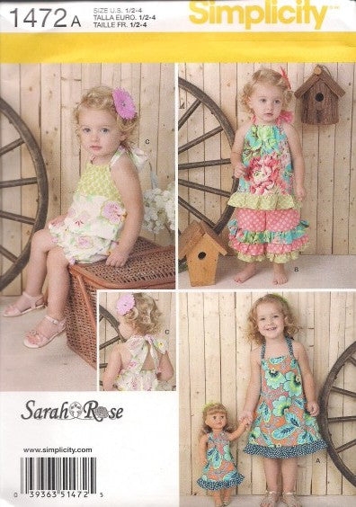 TODDLERS' ROMPER, DRESS, TOP AND PANTS AND 18" DOLL DRESS