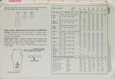 MISSES' SHORTS, JAMAICA SHORTS AND SLACKS IN PROPORTIONED SIZES