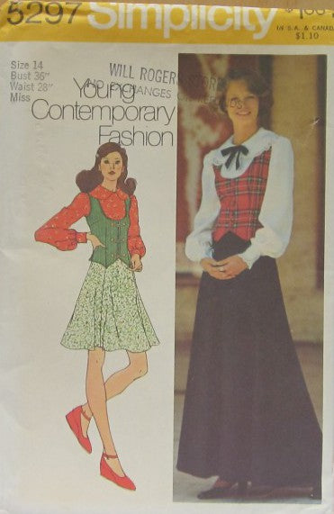 MISSES' SKIRT IN TWO LENGTHS, BLOUSE AND VEST