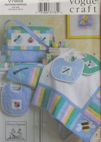 INFANTS QUILT DIAPER BAG AND BIBS