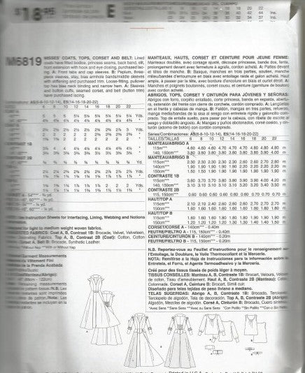 MISSES' COATS, TOPS, CORSET AND BELT COSTUME