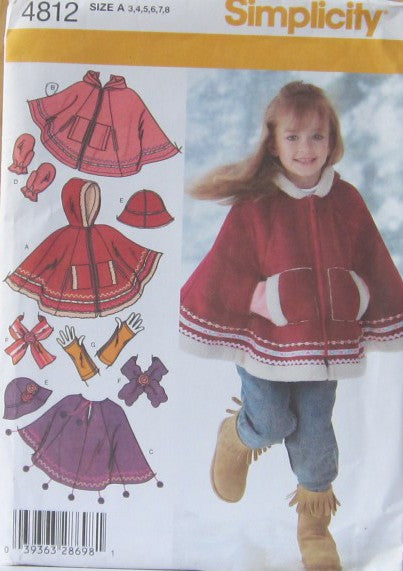 CHILDS  PONCHO HAT SCARF ARM WARMERS AND MITTENS
