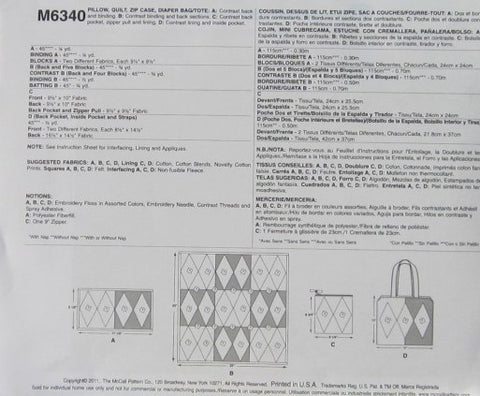 PILLOW QUILT ZIP CASE DIAPER BAG/TOTE