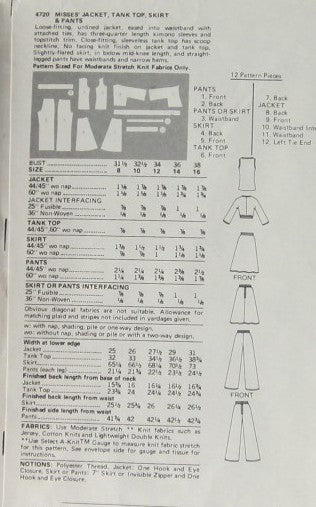 MISSES JACKET TANK TOP SKIRT