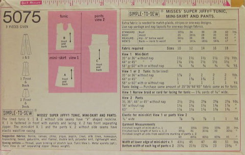 MISSES SUPER JIFFY TUNIC MINI-SKIRT AND PANTS