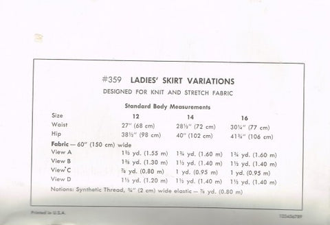 LADIES' SKIRT VARIATIONS