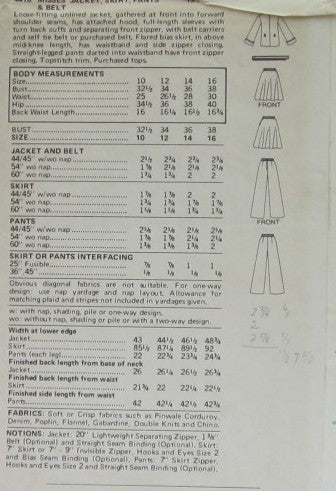 MISSES JACKET SKIRT PANTS AND BELT