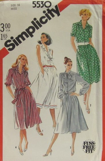 MISSES' PULLOVER SHIRT-DRESS WITH SLEEVE VARIATIONS AND TIE