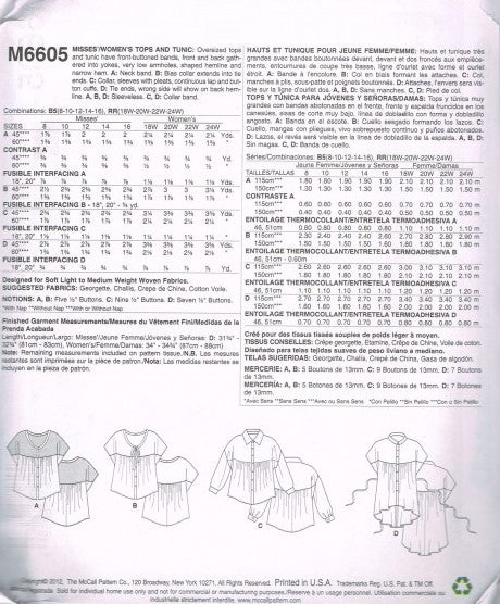 MISSES'/WOMEN'S TOPS AND TUNIC