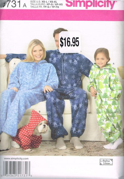 CHILD'S TEENS' AND ADULTS' FLEECE JUMPSUIT AND DOG COAT