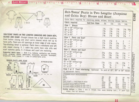 SUB-TEENS' PANTS IN TWO LENGTHS (JAMAICAS AND CABIN BOY), BLOUSE