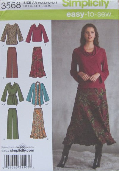 MISSES'/WOMEN'S TOP IN TWO LENGTHS, PANTS, SKIRT AND SASH OR SCA