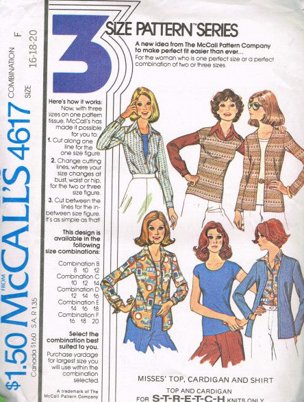 MISSES' TOP, CARDIGAN AND SHIRT-TOP AND CARDIGAN FOR UNBONDED