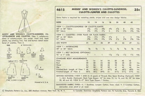 MISSES' AND WOMEN'S CULOTTE-SUNDRESS, CULOTTE-JUMPER AND