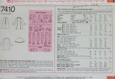 CHILDS DRESS OR JUMPER AND COAT WITH DETACHABLE CAPE