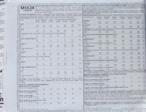 MISSES' AND MEN'S TOPS AND UNLINED JACKETS