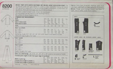 MISSES PANTS WITH SHARPED WAISTBAND AND UNLINED JACKET OR