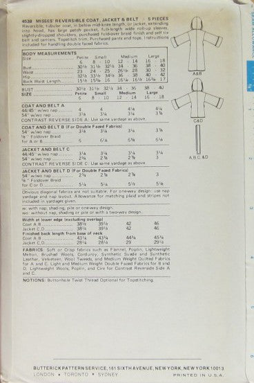 MISSES' REVERSIBLE COAT, JACKET AND BELT