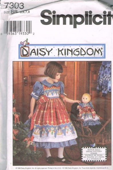 CHILDS DRESS AND PINAFORE AND DOLL DRESS FOR 17 DOLL