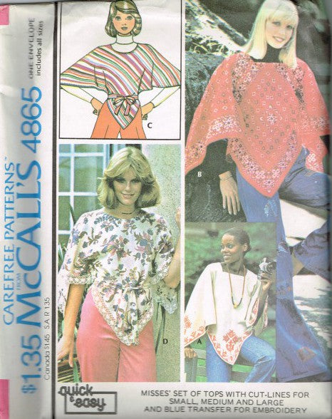 MISSES' SET OF TOPS WITH CUT-LINES FOR SMALL, MEDIUM AND LARGE