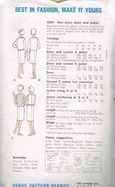 ONE PIECE DRESS AND JACKET CUT