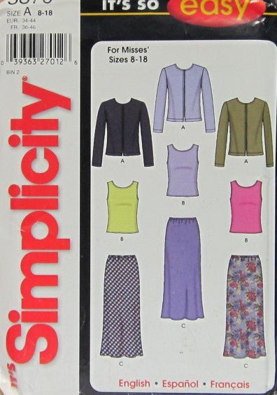 MISSES' KNIT CARDIGAN, TOP AND BIAS SKIRT