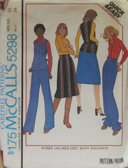 MISSES' UNLINED VEST, SKIRT AND PANTS