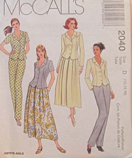 MISSES' UNLINED TOP, PULL-ON SKIRT AND PANTS
