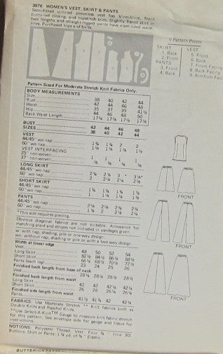 WONENS VEST SKIRT AND PANTS