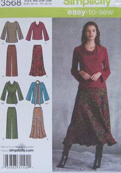 MISSES'/WOMEN'S TOP IN TWO LENGTHS, PANTS, SKIRT AND SASH OR SCA
